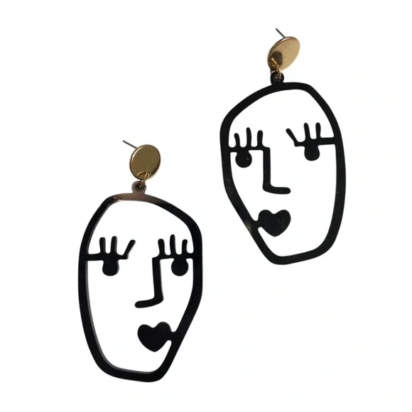 🍭5 for $20🍭 Black Acrylic Abstract Face Stud Earrings CC - Picture 5 of 5
